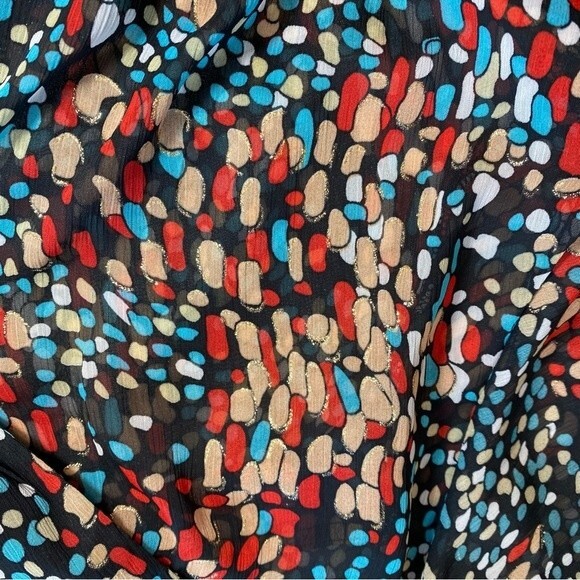Joanna Puff 3/4 Sleeve Sheer Gold Accent Blue Red Black Sexy Top Size 2X - Picture 8 of 11